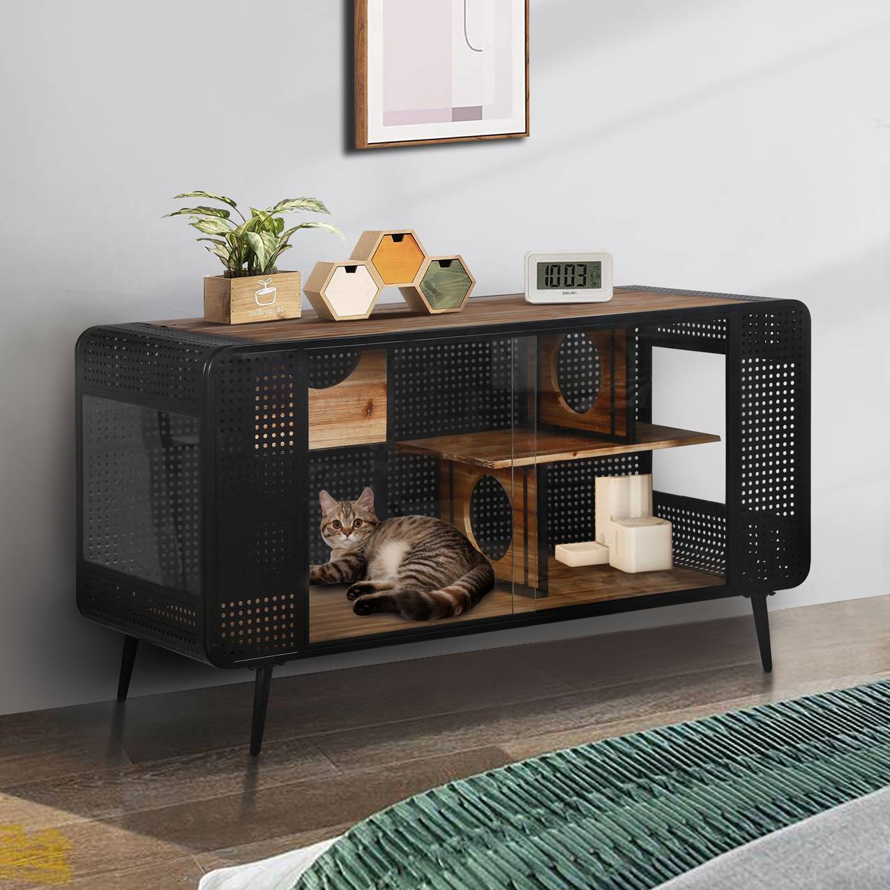 Spacious Cat House With Tempered Glass For Living Room, Hallway Spacious Cat House With Tempered Glass For Living Room, Hallway